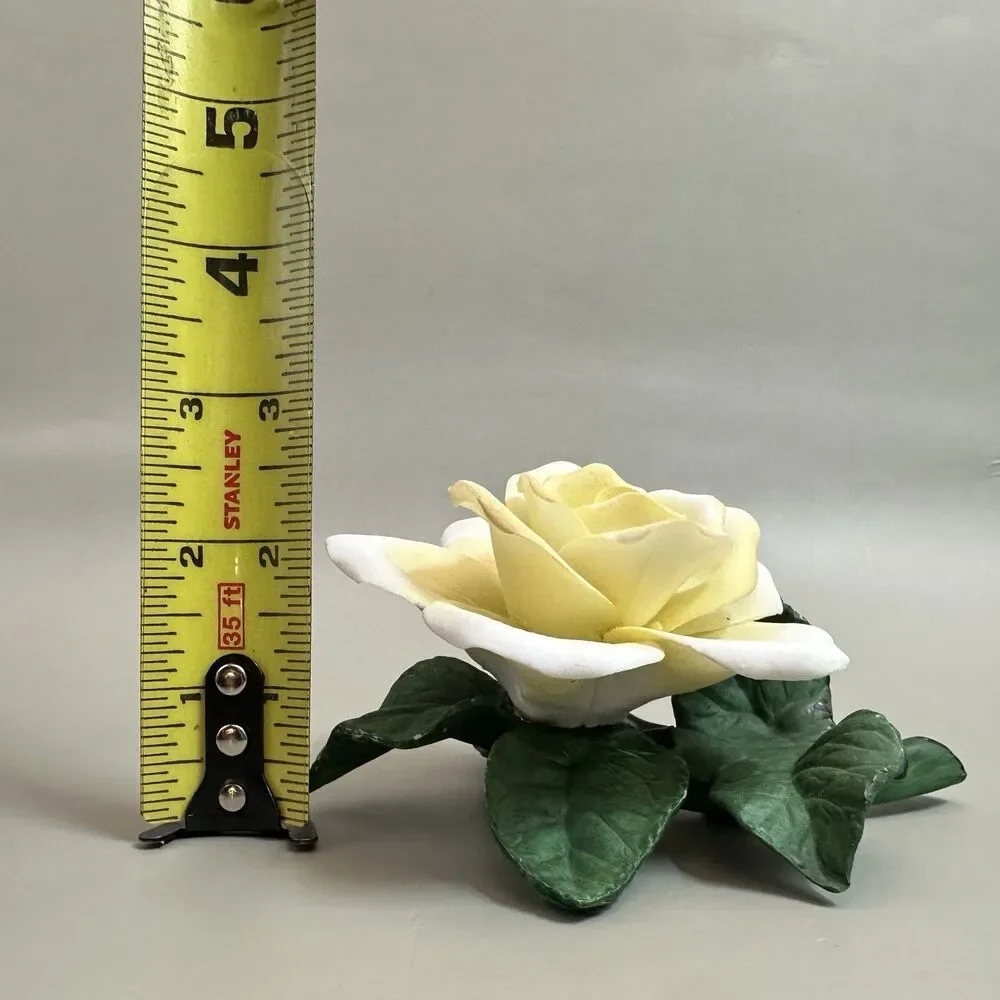Vintage Porcelain White Rose Figurine Ceramic Flower Sculpture Capodimonte Style